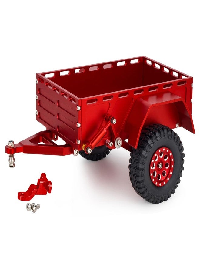 VNUHV Aluminum TRX4M Utility Trailer with Hitch Mount for 1/18 RC Crawler Car TRX4-M Defender Bronco K10 High Trail Scale Accessories (Red) - Image 1
